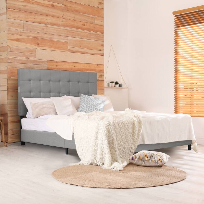 Madison Upholstered LED-lit Platform Bed Frame - Grey - Queen