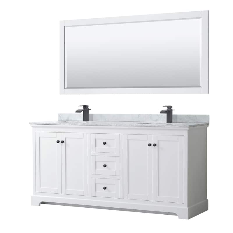 Wyndham Collection Avery 72" Free Standing Double Basin Vanity Set - White / White Carrara Marble Top / Matte Black - Painted