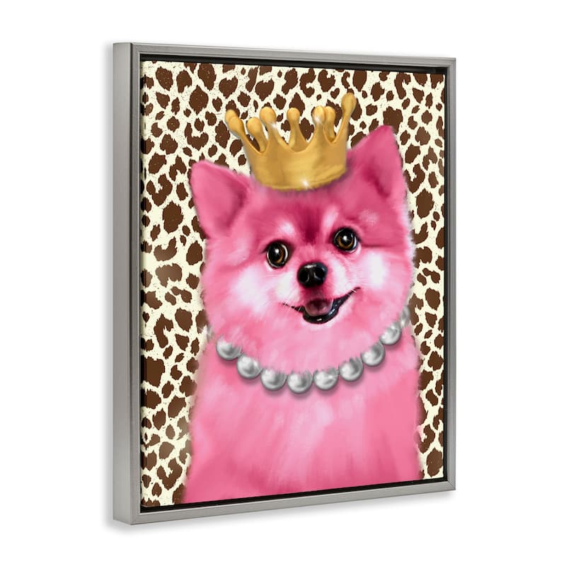 Stupell Pink Royal Pomeranian Framed Floater Canvas Wall Art Design By Matthew Piotrowicz