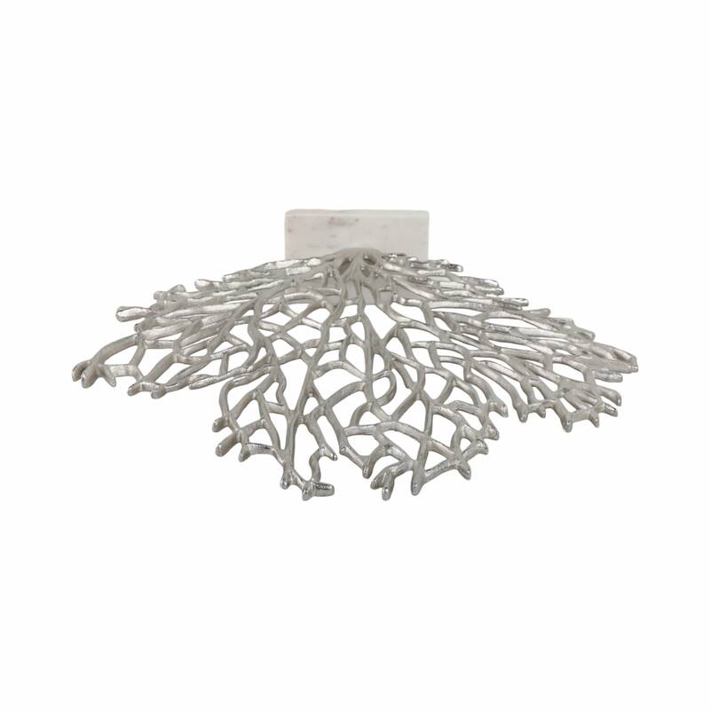 Metal Sculpture Coral-Inspired Design with Marble Base Modern Accent