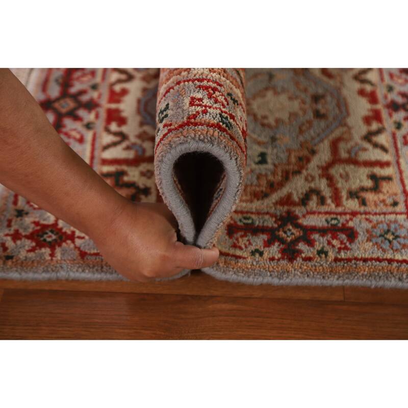 Geometric Grey Heriz Serapi Indian Rug Hand-Knotted Wool Carpet - 2'0"x 3'0"