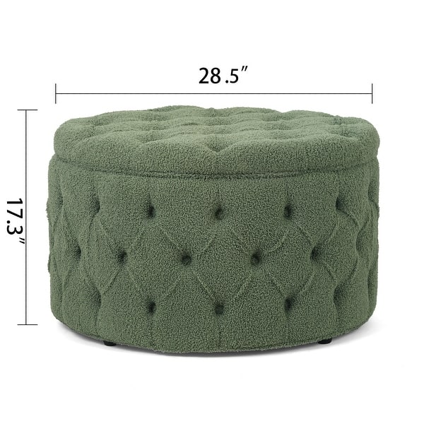 dimension image slide 0 of 9, Adeco Round Storage Ottoman Button Tufted Footrest Stool Bench
