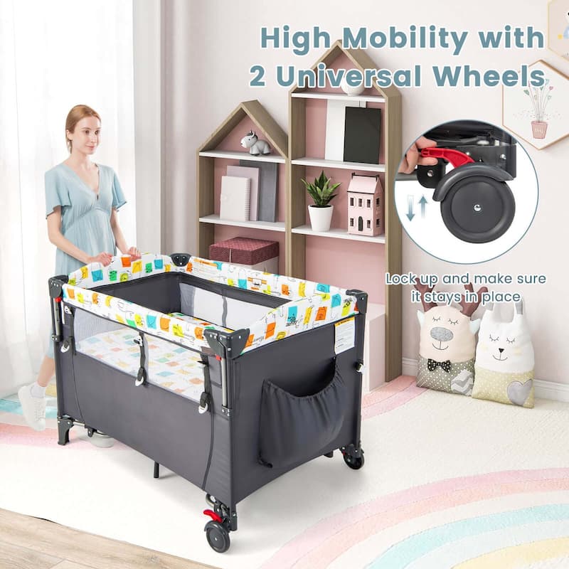 Honeyjoy 5-in-1 Baby Crib with Adjustable Height Soft Mattress - See Details