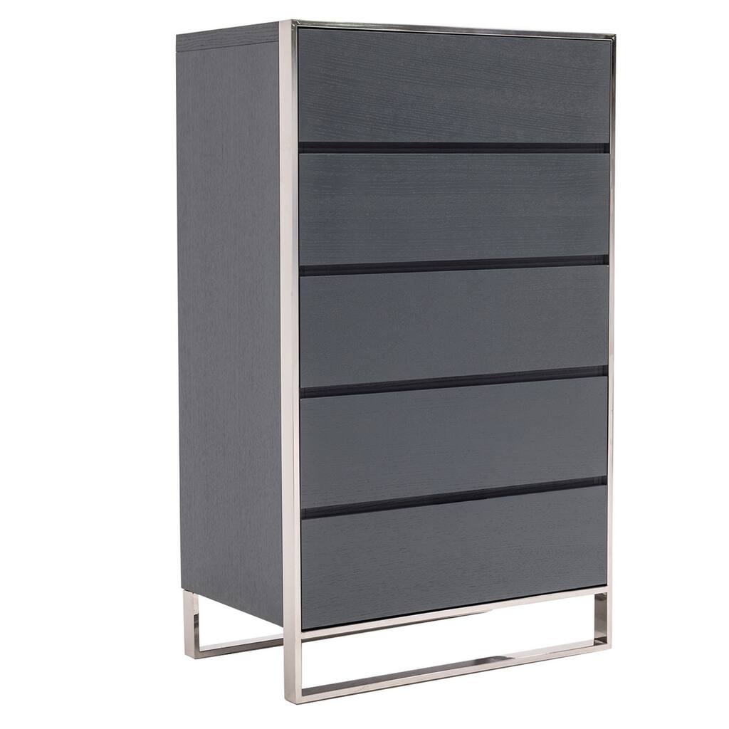 Cid Lue 55 Inch Tall Dresser Chest, Self Closing Drawers, Stainless Steel