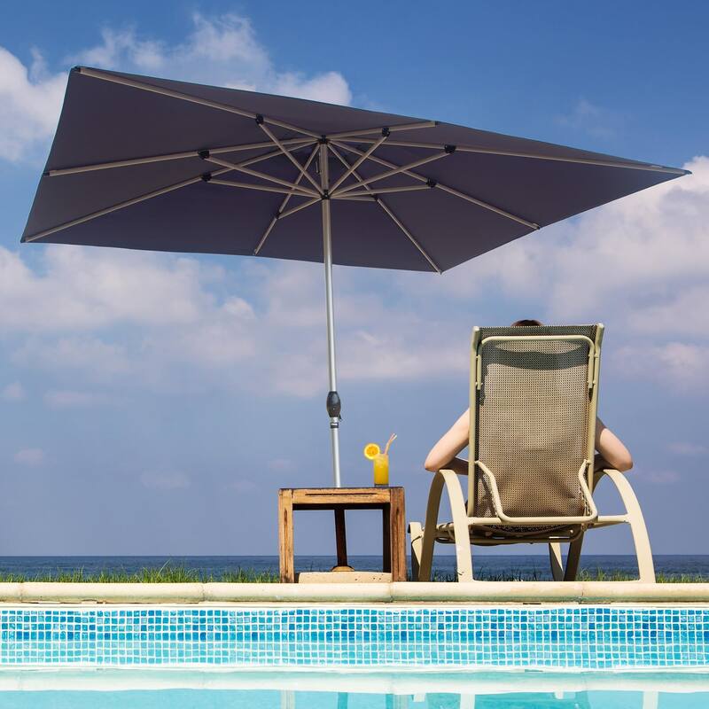Durable Navy Blue Rectangle Patio Umbrella with Crank Lift, Wind Vent Design