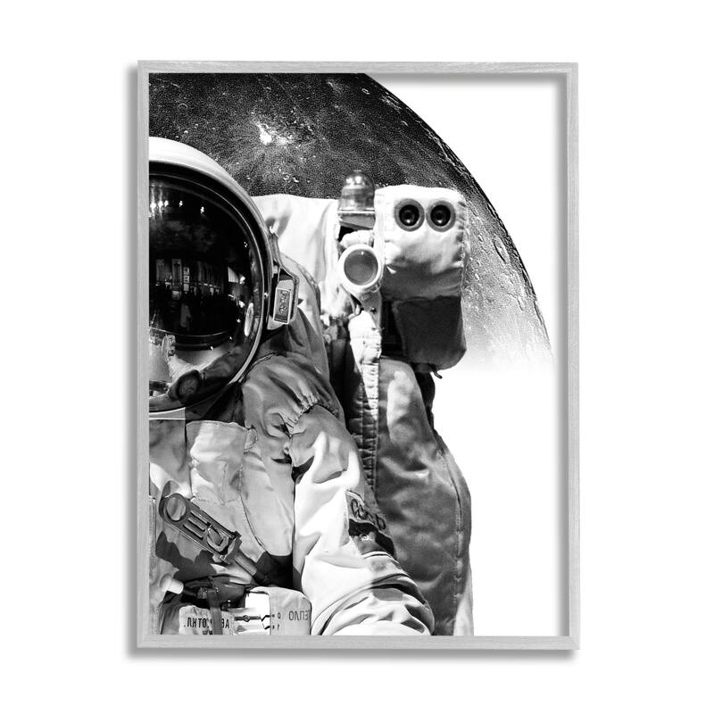 Stupell Monochrome Astronaut Distant Planet Outer Space Photography Framed Wall Art, Design by Brandon Wong - 24 x 30 - Grey
