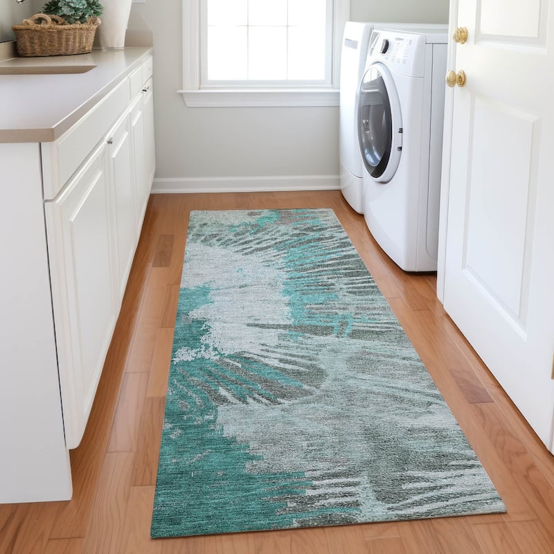 Machine Washable Indoor/ Outdoor Chantille Modern Burst Rug - Teal - 2'3" x 7'6"