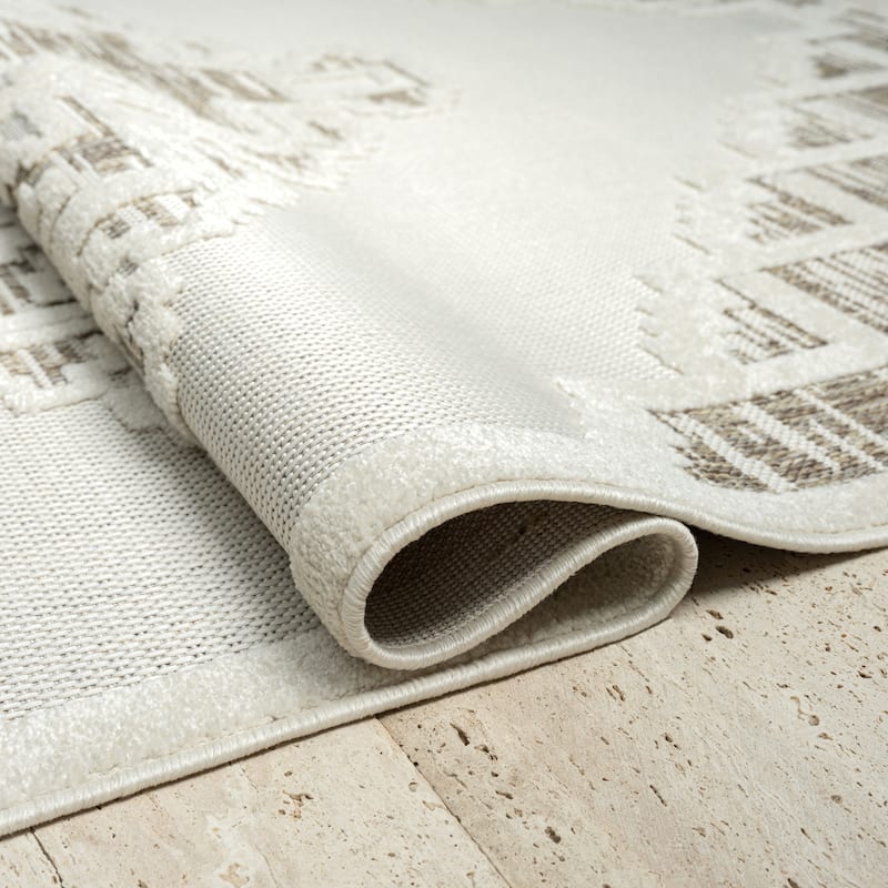 Abani Rugs Dusk Collection DUS140A Tribal Medallion Beige Area Rug