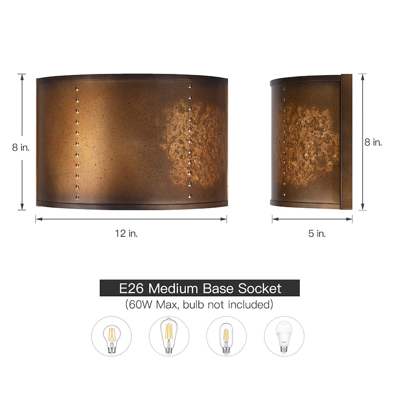 1-Light Damp Rated Antique Bronze Wall Sconce - 12-in W