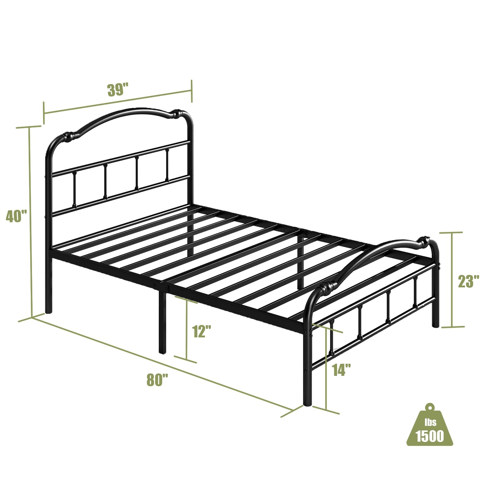 14 In High Heavy Duty Metal Bed Frame With Vintage Style Supports Up To 2500lbs Easy Assembly And No Squeak On Sale Bed Bath Beyond 40116278