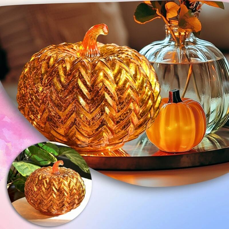 Mercury Glass Pumpkin Lights with Timer – Fall Halloween Table Decorations for Home & Thanksgiving Decor