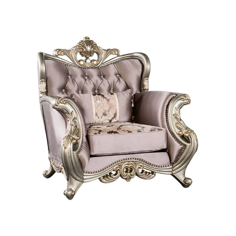 Aboi Armchair, 1 Accent Pillow, Purple Velvet, Carved Details
