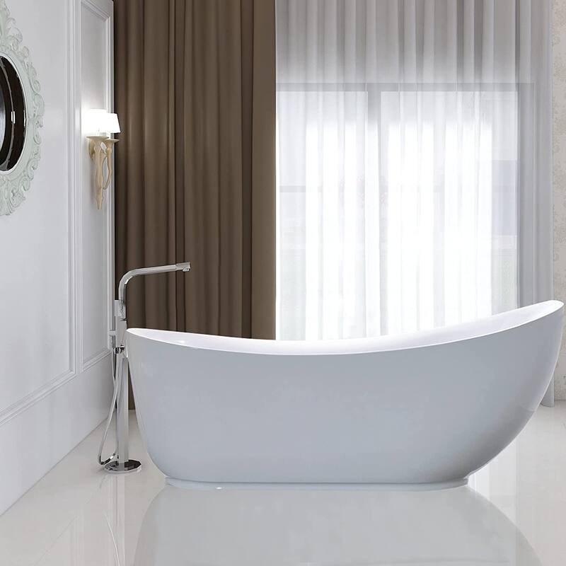 Vanity Art 71-inch Freestanding Acrylic Soaking Bathtub with Overflow & Pop-up Drain