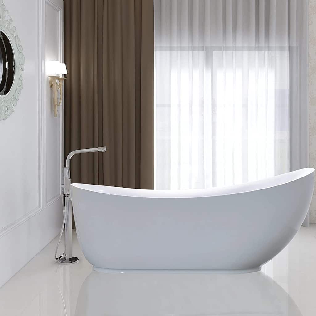 Vanity Art 71-inch Freestanding Acrylic Soaking Bathtub with Overflow & Pop-up Drain