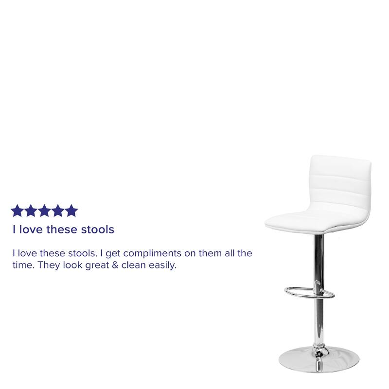 Modern Vinyl Stitch Back Adjustable Height Barstool - 16"W x 19"D x 35" - 44"H