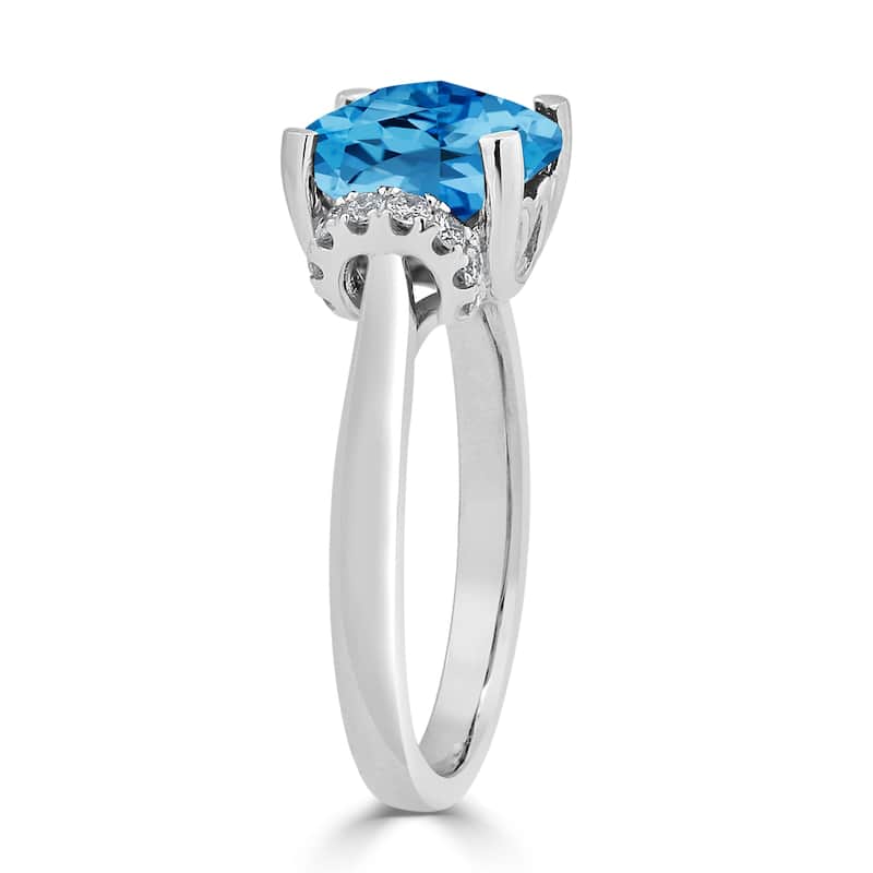 Auriya Unique 3 3/8ct Cushion-cut Swiss Blue Topaz and Diamond Engagement Ring 1/5cttw 14k Gold
