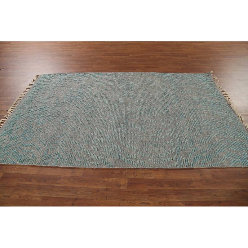 All-Over Gray & Blue Moroccan Abstract Area Rug Handmade Wool Carpet - 4'11"x 8'0"