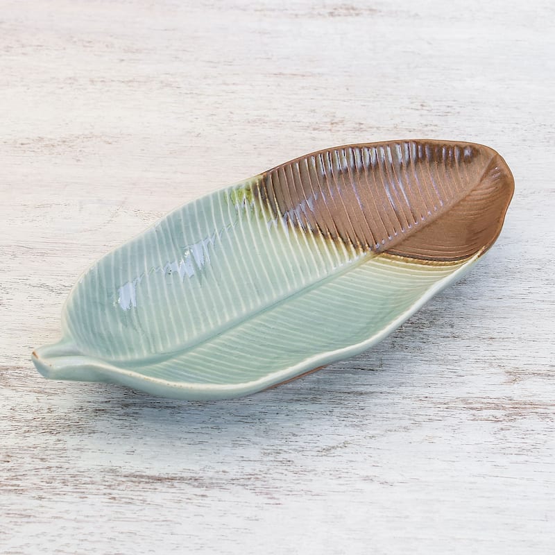 Handmade Nature Is Present Celadon Ceramic Platter (Thailand)