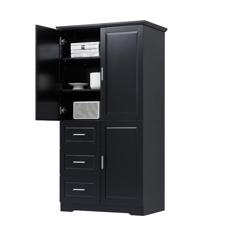 Roomfitters Tall and Wide Storage Cabinet with 3 Drawers and Doors for Bathroom or Office Freestanding Unit