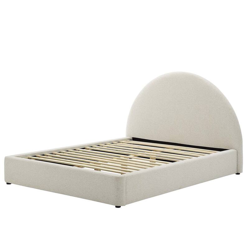 Palmetto Modern Round Headboard Ivory Fabric Upholstered Queen Size Platform Bed