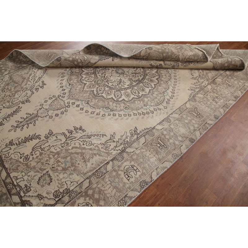 Distressed Tabriz Persian Vintage Rug Handmade Living Room Wool Carpet - 6'2" x 9'7"