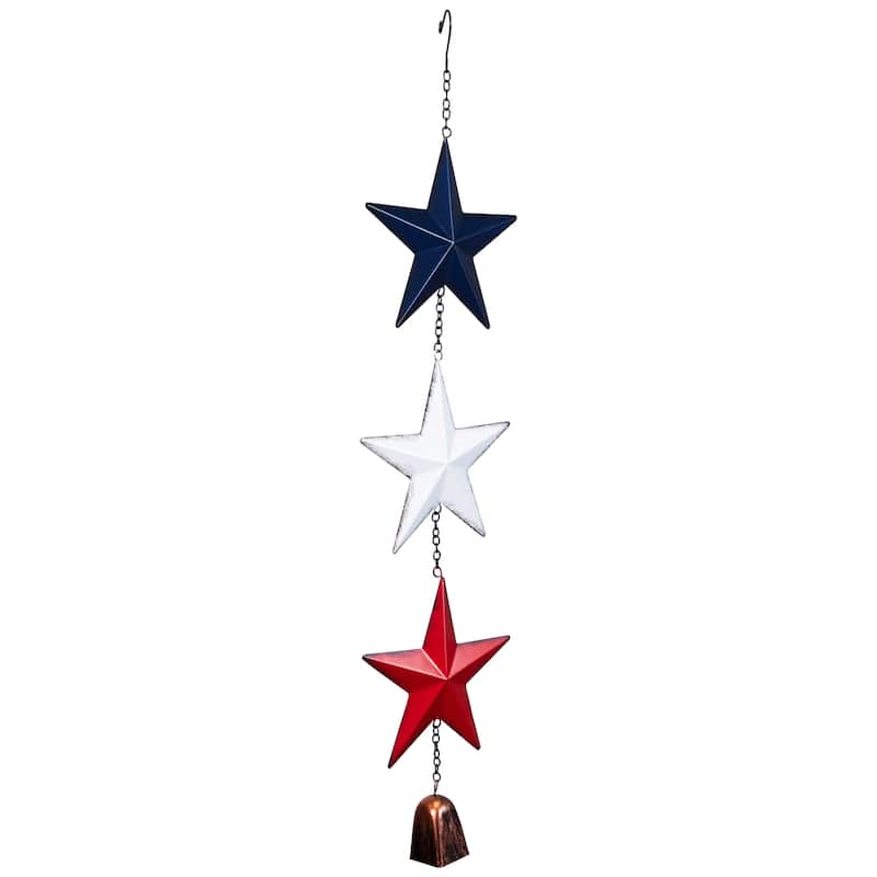 Metal Stars and Bell Hanging Patriotic Wind Chime Decoration - 26" - Multi