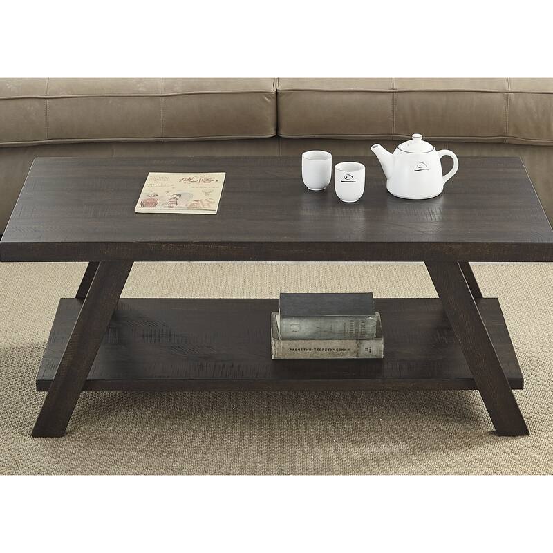 Athens Contemporary Replicated Wood Shelf Coffee Table in Charcoal Finish