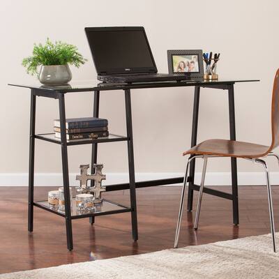Contemporary Style Metal And Glass Writing Desk, Suitable For Home Office Or Library