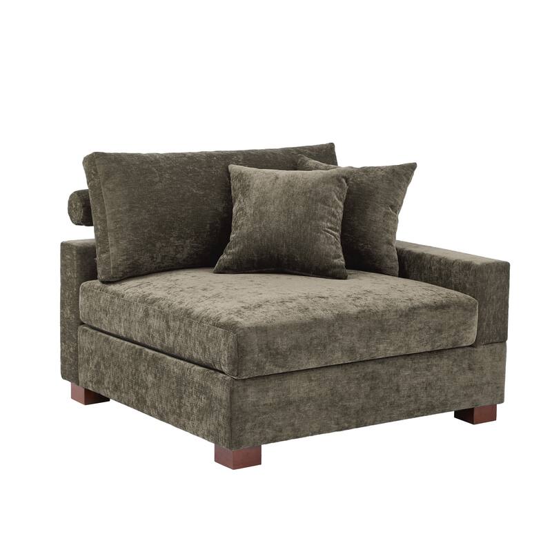 Plush Chenille Single Modular Sectional Sofa Chaise with Pillows