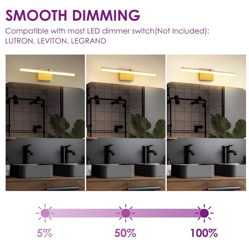 1-Light Modern Gold/ Black Linear LED Bathroom Vanity Light Indoor 3000K Wall Light
