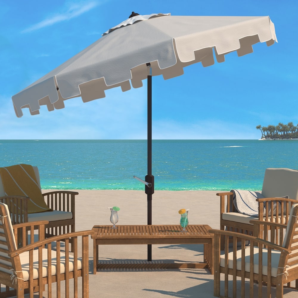 SAFAVIEH Sinica Aluminum Tilt And Crank 9-Foot Crank Market Patio Umbrella with Flap