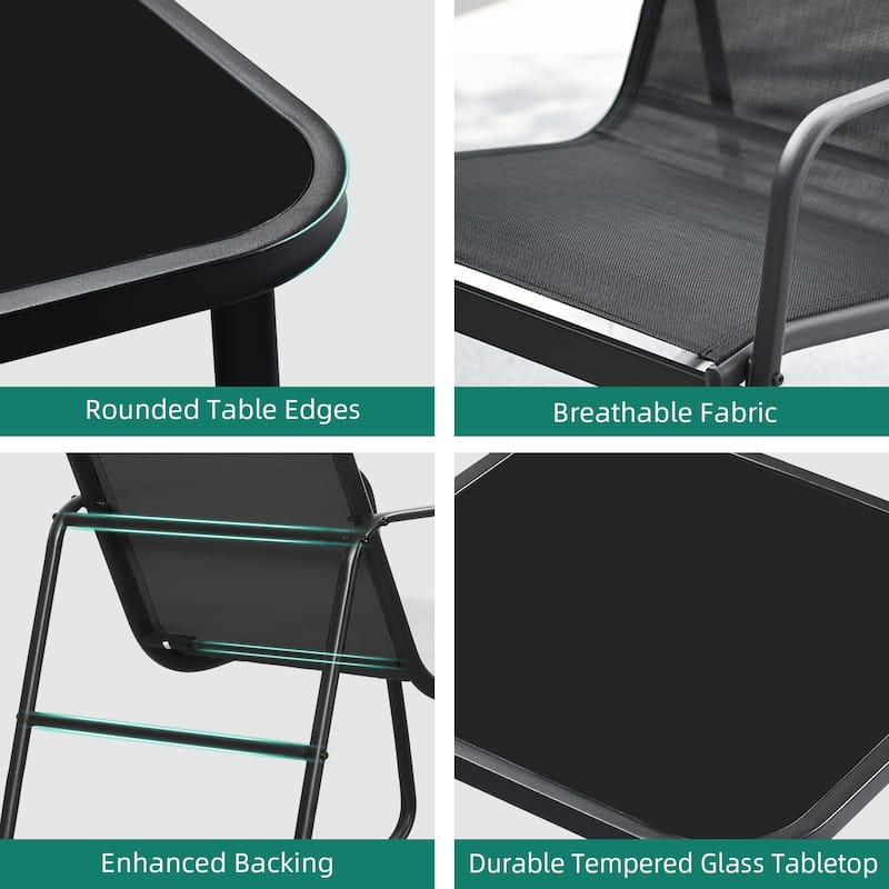 Moasis 3 Piece Rocking Patio Furniture Bistro Set with Chairs and Glass Table