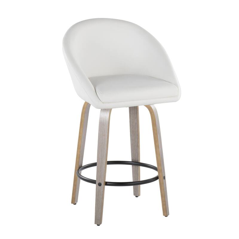 Carson Carrington Livesey High Back 26" Fixed-Height Counter Stool with Bent Wood Legs & Round Footrest (Set of 2) - White Faux Leather/Light Grey Wood/Black Metal