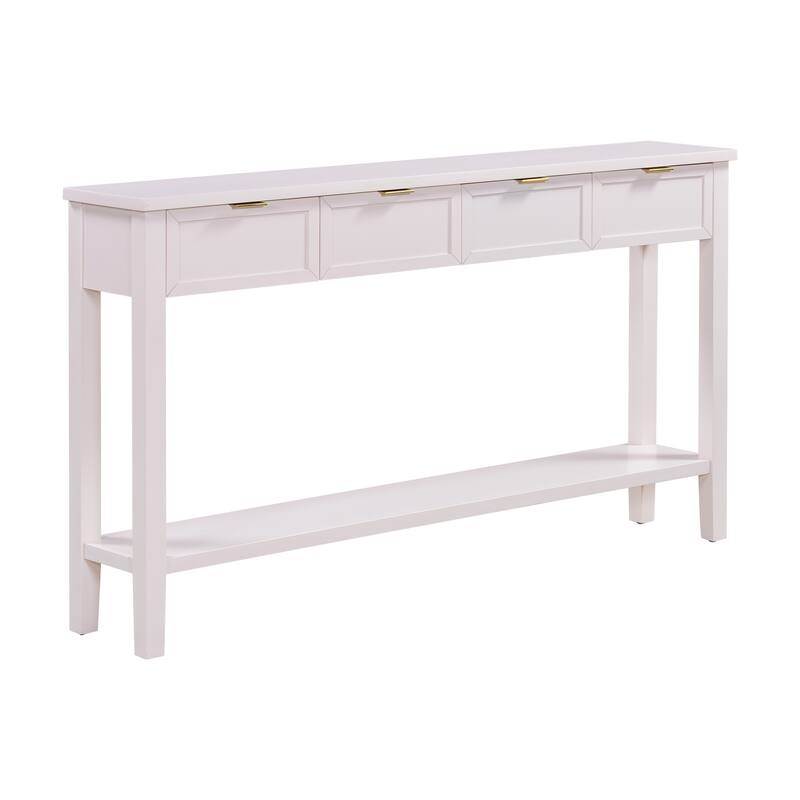 60" Modern Side Table with 4 Drawers & Shelf