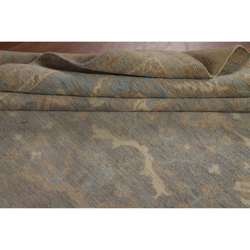 Hand Knotted Oriental 100% Wool Carpet Transitional All-Over Greys & Charcoal Oushak Area Rug - 12' 2'' X 8' 10''