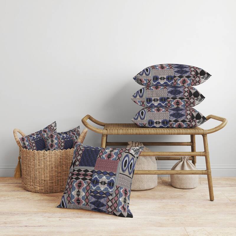 Patched Perfection Faux Suede Reversible Throw Pillow Blue and Deep