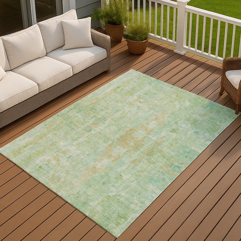 Machine Washable Indoor/ Outdoor Muted Ombre Chantille Rug - Basil - 10' x 14'