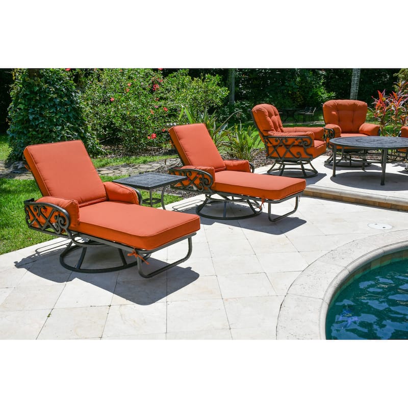 Chillounger Patio Morion Swivel Chaise Lounges with Cushions and Side Table Set of 3 - N/A
