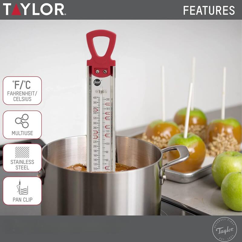 Taylor Food Network Stainless Steel Candy & Deep Fry Thermometer, Red