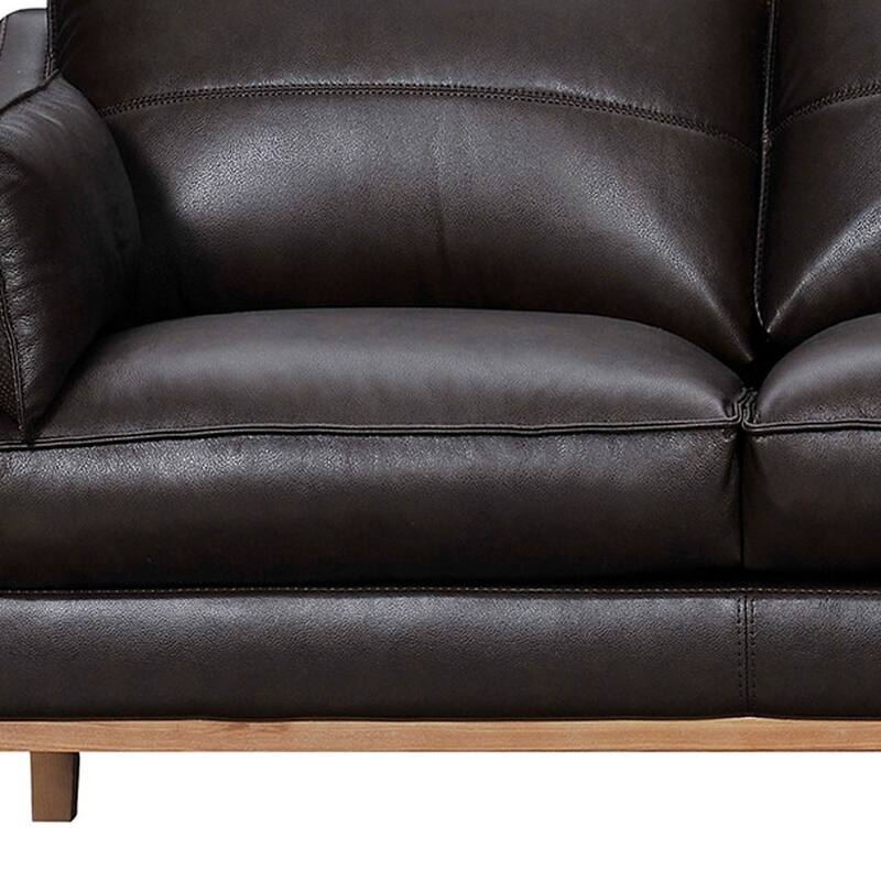 HomeRoots 87" Dark Brown Leather Sofa And Toss Pillows With Brown Legs