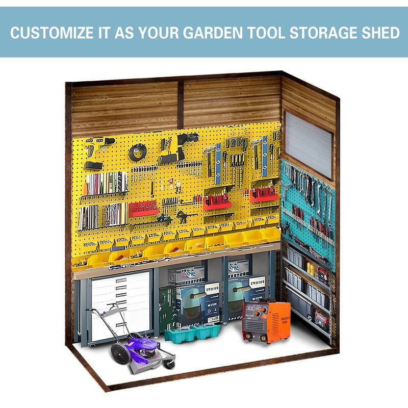 3x5FT Iron-Wood Combination Tool Shed, Stylish Cedarwood with Waterproof Paint, Dark Gray Iron Doors and Roof