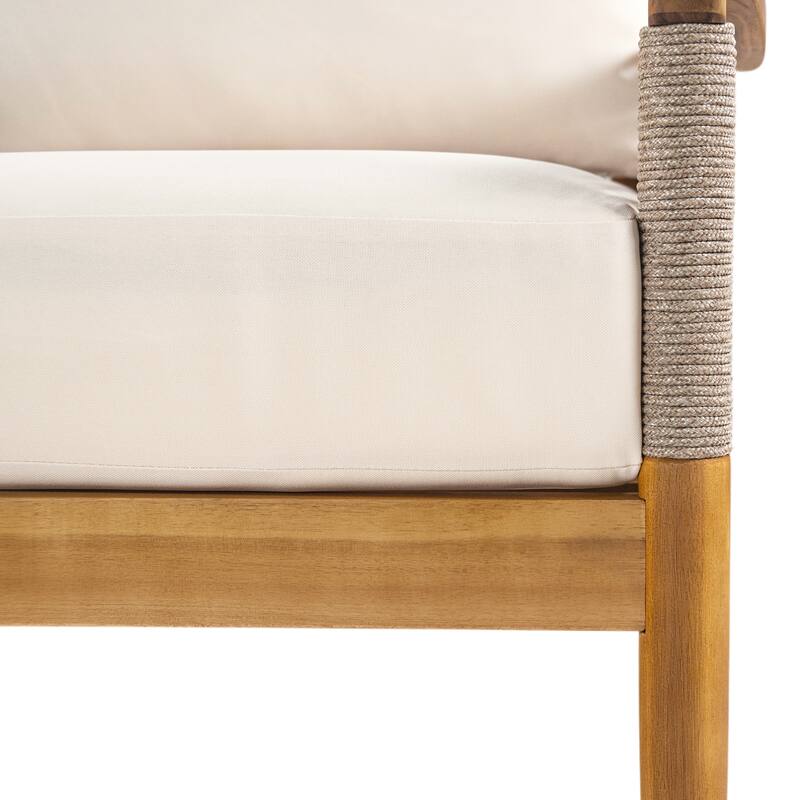 Christopher Knight Home - 4-Piece Patio Conversation Set with Woven Rope Loveseat, Cushions & Acacia Wood Coffee Table