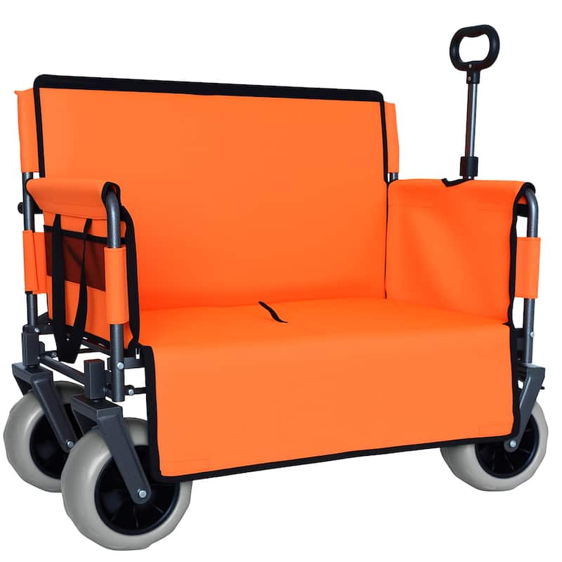 3-In-1 Folding Wagon With Bench Seat-500lbs Capacity,9"X4" Beach Tires For Camping & Beach