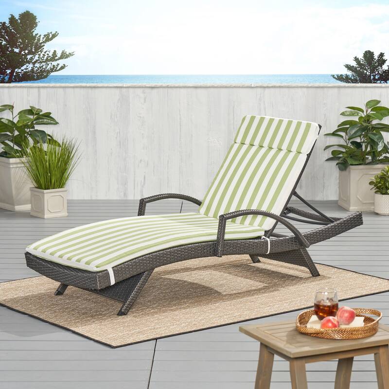 Salem Outdoor Chaise Lounge Cushion by Christopher Knight Home - green/white stripe