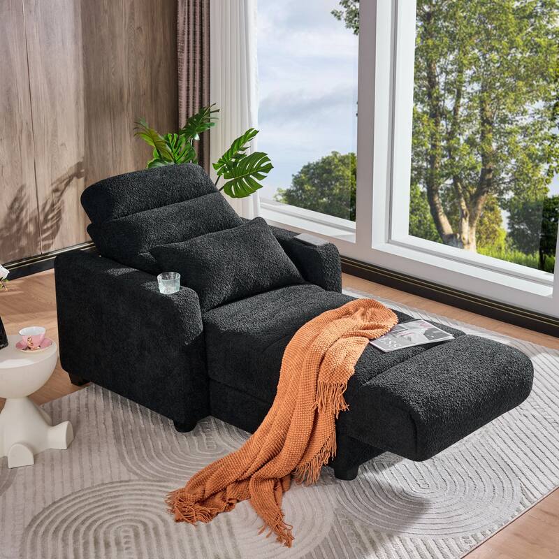 Electric Lounge Chair with Adjustable Backrest, Wireless Charging and Cup Holder, Black
