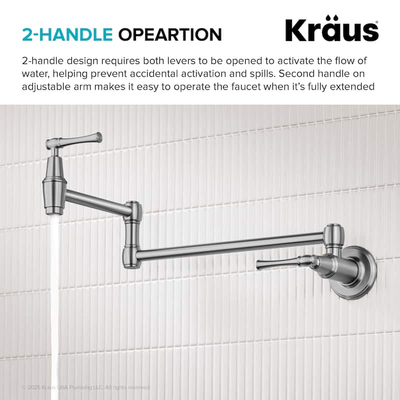 KRAUS Allyn Wall Mount Pot Filler Kitchen Faucet with Retractable Arm