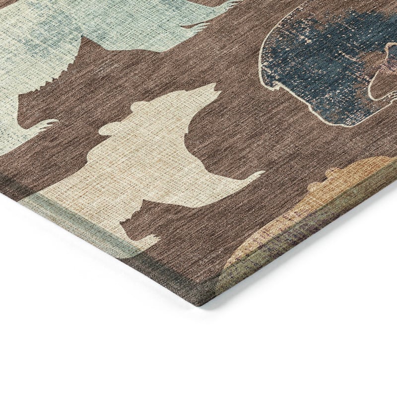 Machine Washable Indoor/ Outdoor Modern Bear Chantille Rug