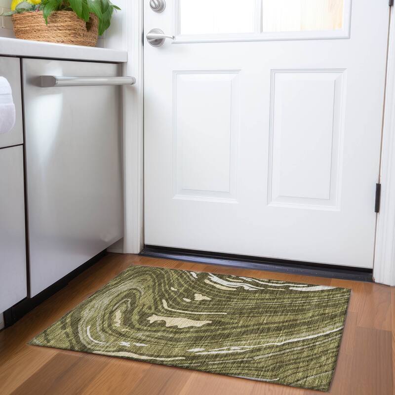 Premium Washable Super Soft Abstract Contemporary Mayfield Rug - Olive - 1'8" x 2'6"