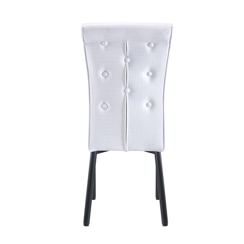 A set of 2 vintage crocodile leather cushioned dining chairs, featuring crystal clasp design and artificial leather design