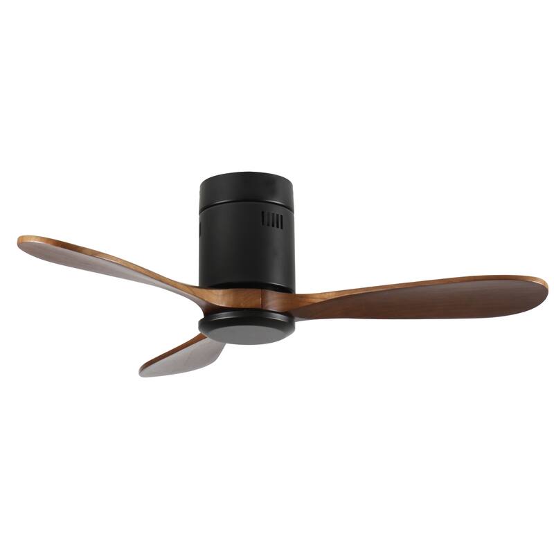 42-Inch Flush Mount Ceiling Fan Without Light, Reversible Quiet DC Motor, Remote Control with 6 Speeds & Timer, Energy Saving - Natural Wood